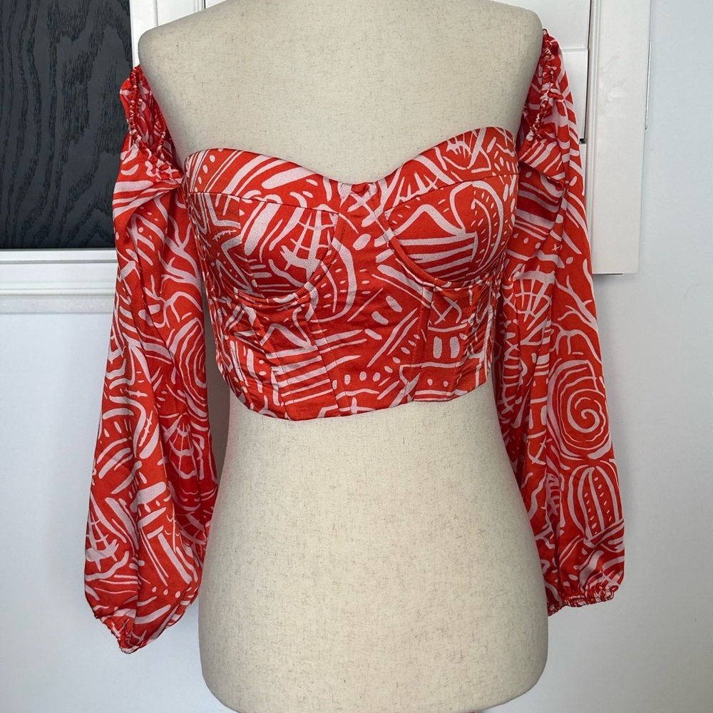 Women's Orange Patterned Bustier Top